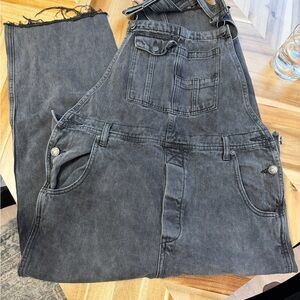 Free People Washed Black Denim Overalls